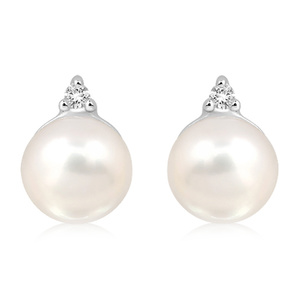 Januba S Pearl and White Topaz-stříbrné náušnice s perlou a bílým topazem